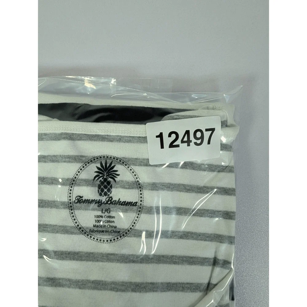 Tommy Bahama Top Women's Large Black White Striped‎ 3/4 Sleeve Casual Stretch